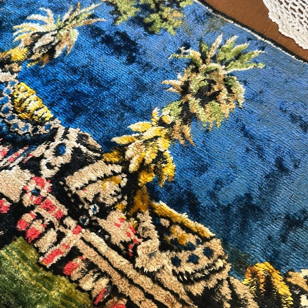 Velvet Wall Tapestry Vintage Sicilian Cart Wall Carpet Rug Colorful Italy